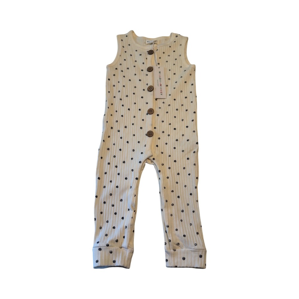 Willow + Whimsy Baby Ribbed Polka Dot Sleeveless Romper Ivory 24 Months NEW